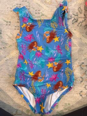 Disney Blue Mermaid Print Girls' One-Piece Swimsuit